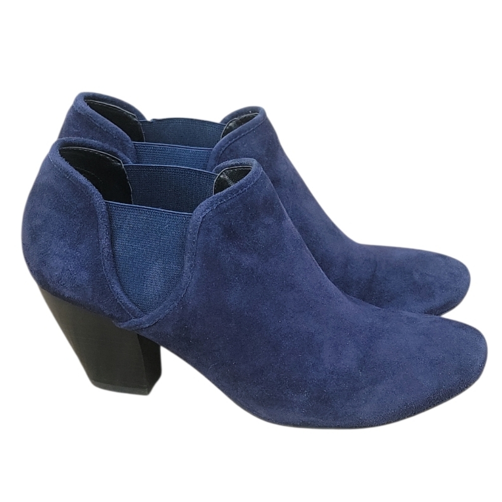 Vaneli blue suede women's block heel ankle slip on booties size 8.5 - Picture 2 of 7